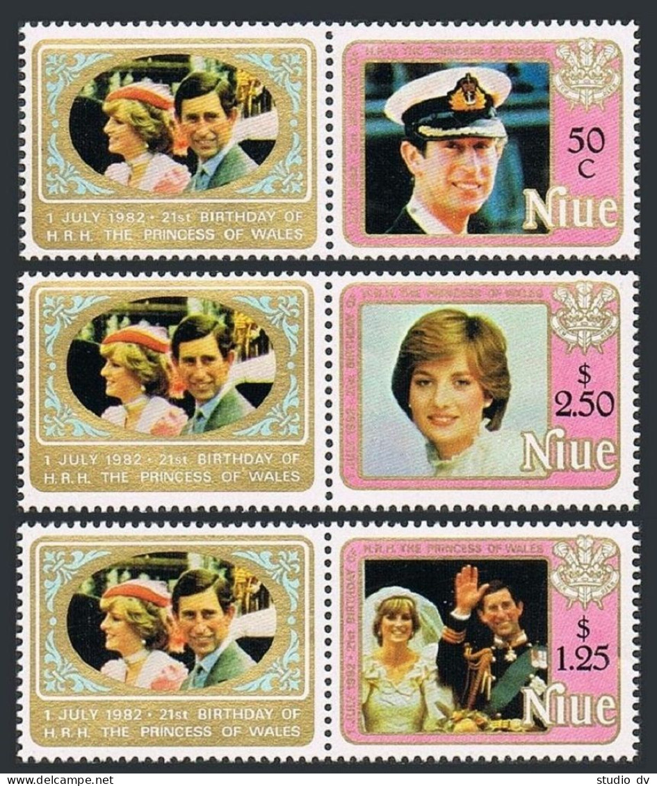 Niue 354-356/label, MNH. Michel 456-458. Princess Diana, 21st Birthday, Charles. - Niue