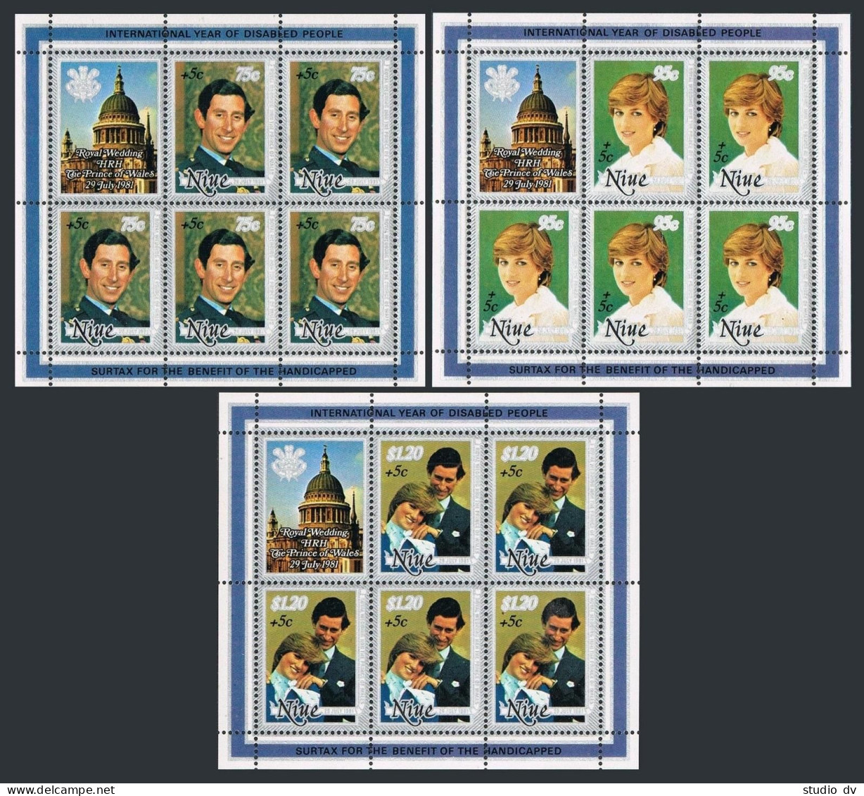 Niue B52-B54 Sheets, MNH. Year Of Disabled IYD-1981.Wedding Charles,Diana Surch. - Niue