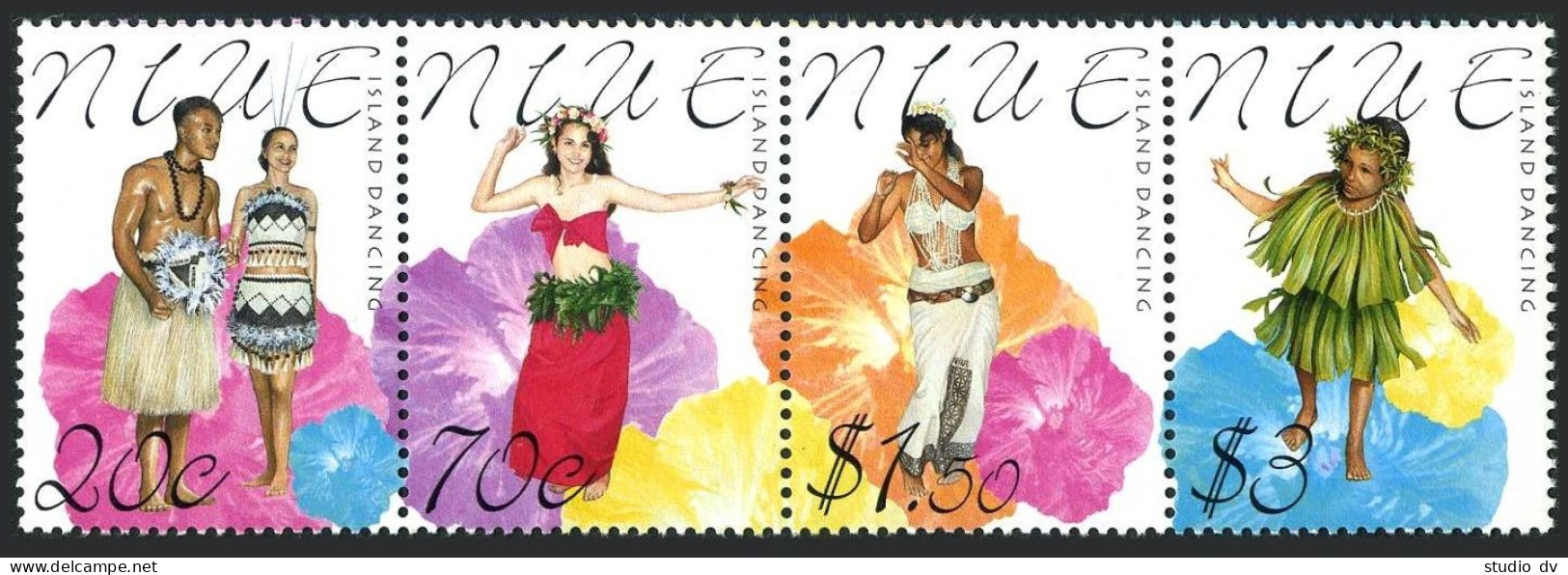 Niue 752 Ad Strip, MNH. Michel 949-952. Dancers 2000. - Niue