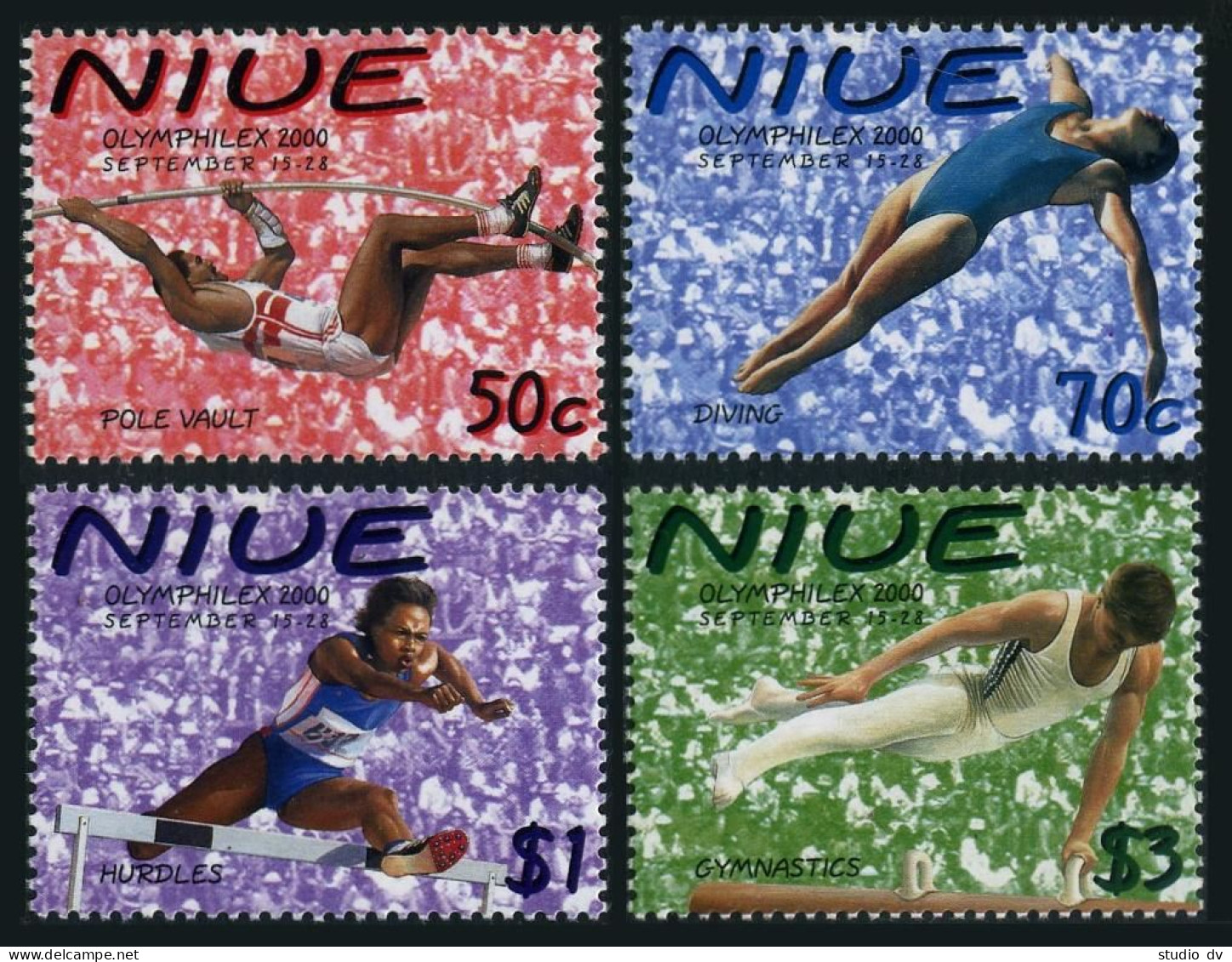 Niue 748-751, MNH. Mi 945-948. Olympics Sydney-2000. Pole Vault, Diving, Hurdles - Niue