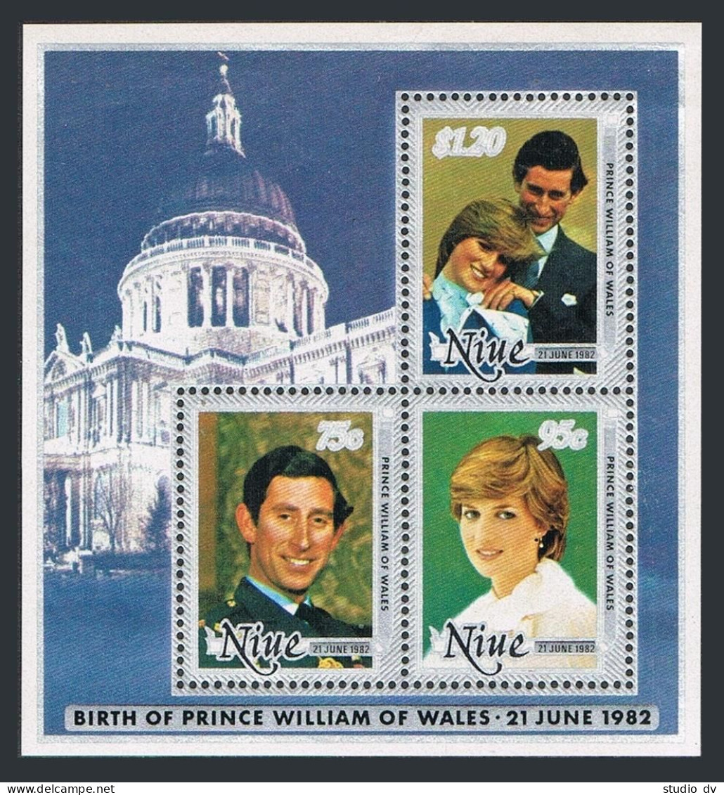Niue 357-359A Pair/label Strips,359a,MNH. BIRTH OF PRINCE WILLIAM OF WALES.1982. - Niue