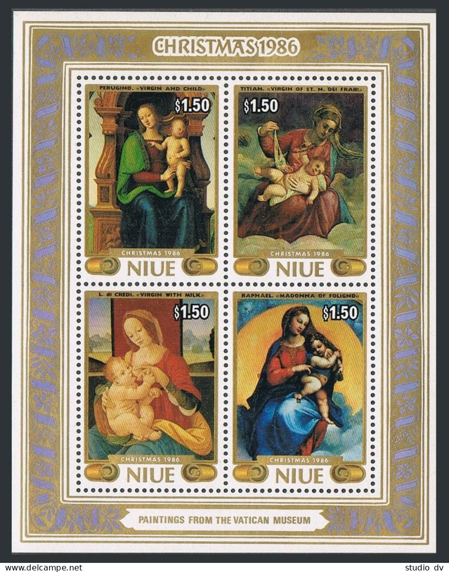 Niue 530-533,534 Ad,535,MNH.Mi 681-684,Bl.105-106.Christmas 1986.Perugino,Titian - Niue