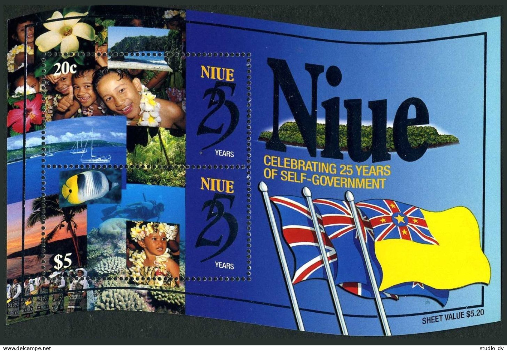 Niue 740 Ab Sheet, MNH. Mi 934-935 Bl.129. Self-Government. Fish, Yachts,Corals. - Niue