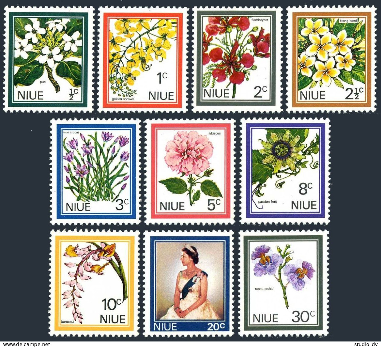 Niue 122-131, MNH. Michel 99-109. Flowers, Queen Elizabeth QE II, 1969. - Niue