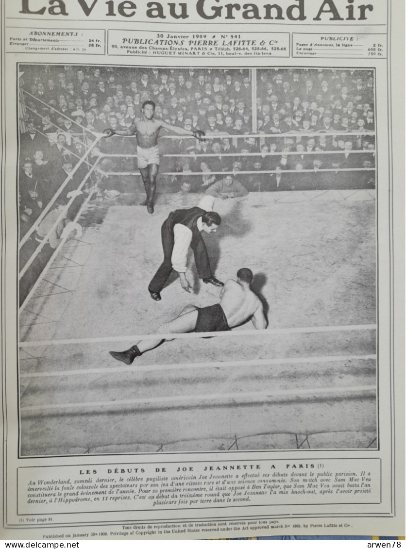 LA VIE AU GRAND AIR N° 541 /1909 ESCRIME JOE JEANNETTE  PARIS LES FRERES WRIGHT A PAU FOOTBALL AMERICAIN A NICE ETC .... - 1900 - 1949