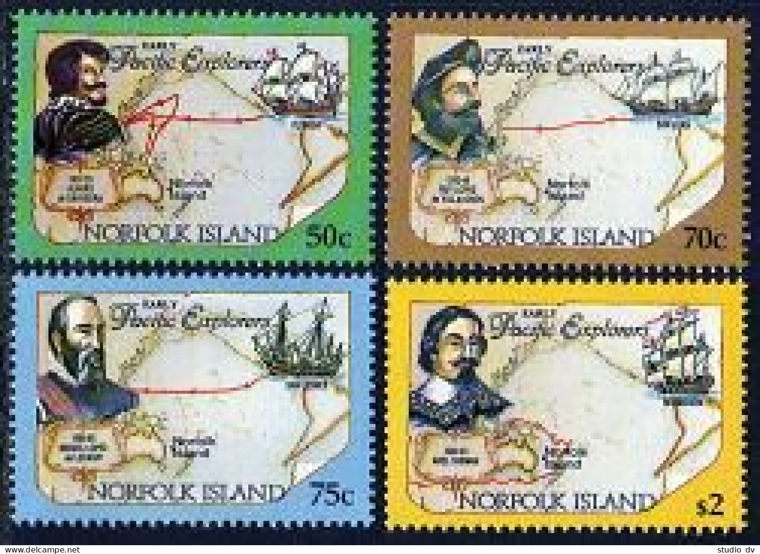 Norfolk 550/561A Set 05.03.1994, MNH. Mi . Early Pacific Explorers, Ships - Norfolkinsel
