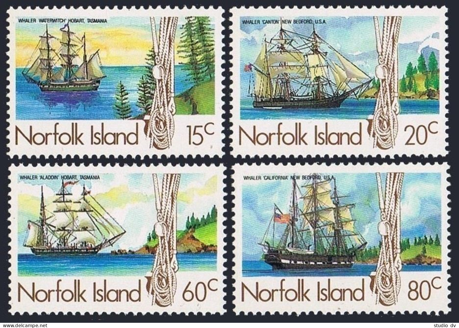 Norfolk 357/362 2nd Set, MNH. Whaling Ships 1985. Waterwitch, Canton, Aladin,CA. - Ile Norfolk