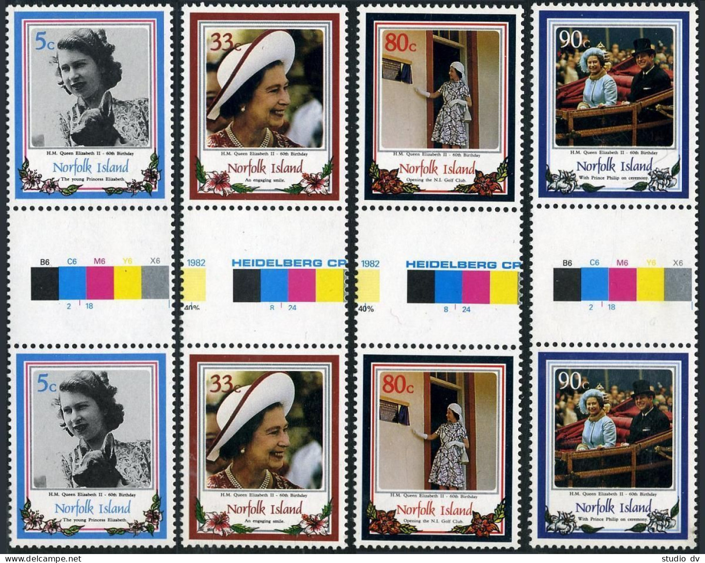 Norfolk 385-388 Gutter, MNH. Mi 386-389. Queen Elizabeth II, 60th Birthday, 1986 - Norfolk Island