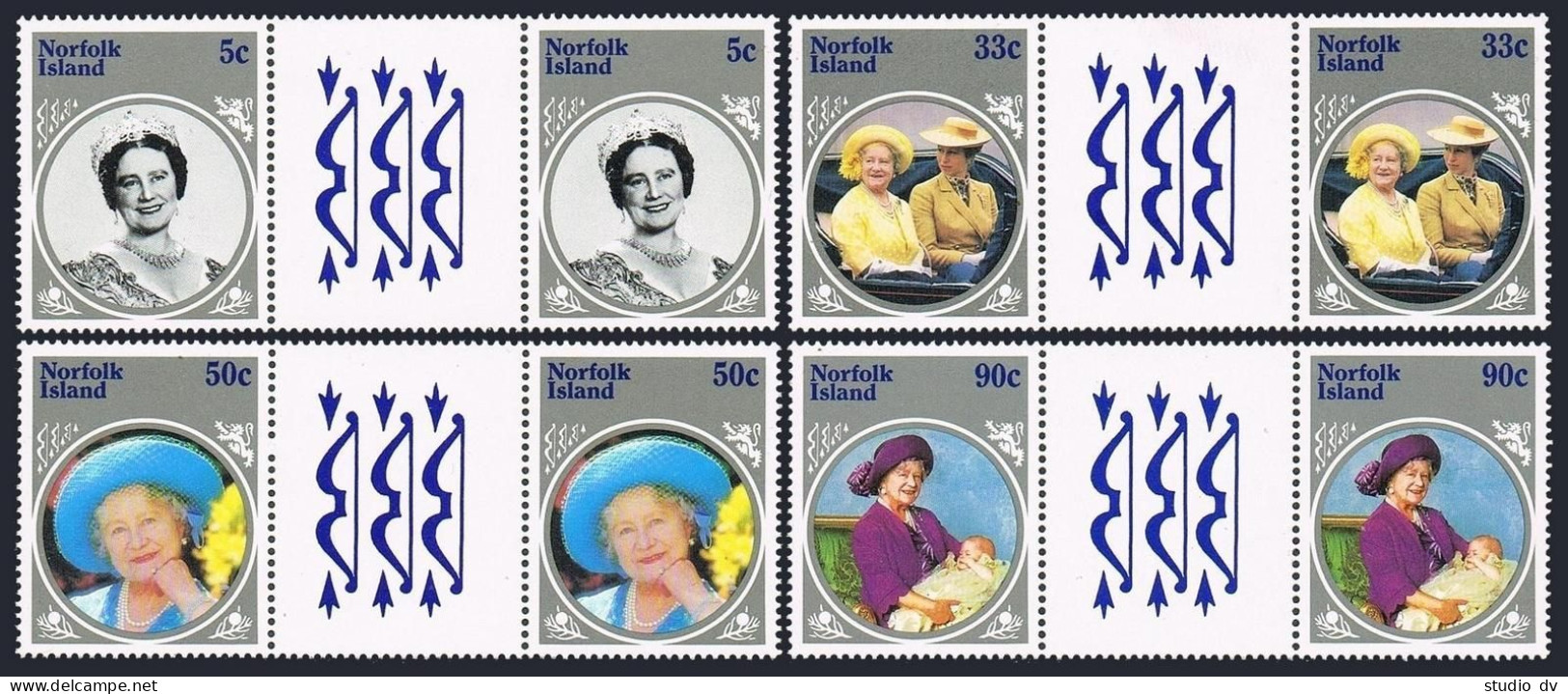 Norfolk 364-367 Gutter, MNH. Michel 364-367. Queen Mother 85th Birthday, 1985. - Norfolkinsel