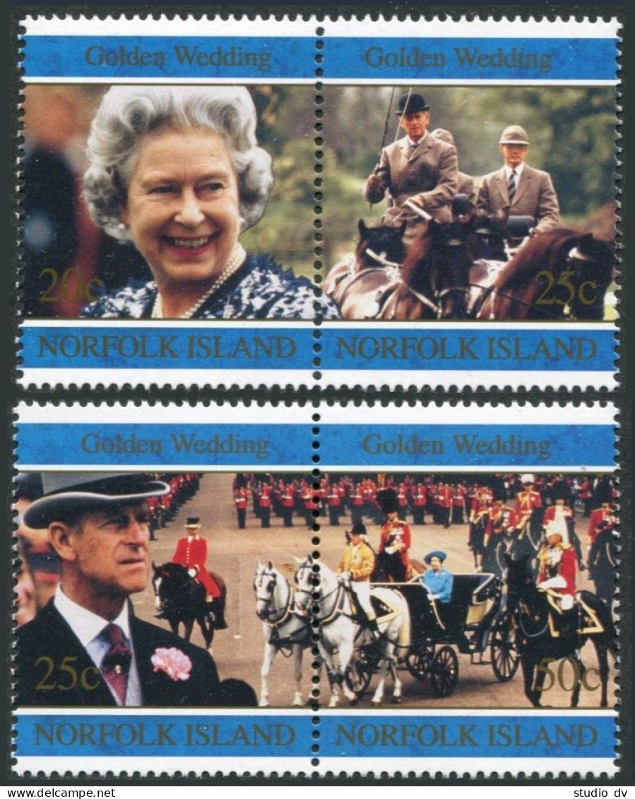 Norfolk 627-630a Pairs,MNH. Queen Elizabeth II,Prince Philip,50th Wedding Ann. - Isla Norfolk