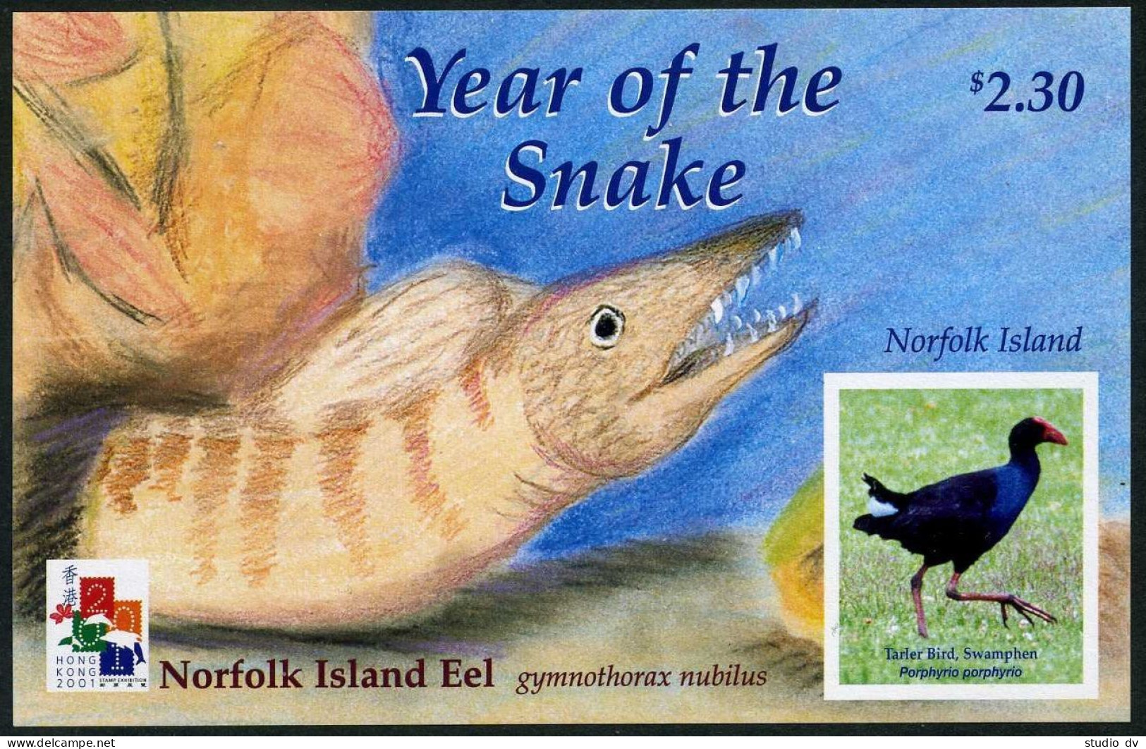 Norfolk 721,MNH.Michel Bl.38. Lunar Year Of The Snake.Tarler Bird.HONG KONG-2001 - Norfolk Island