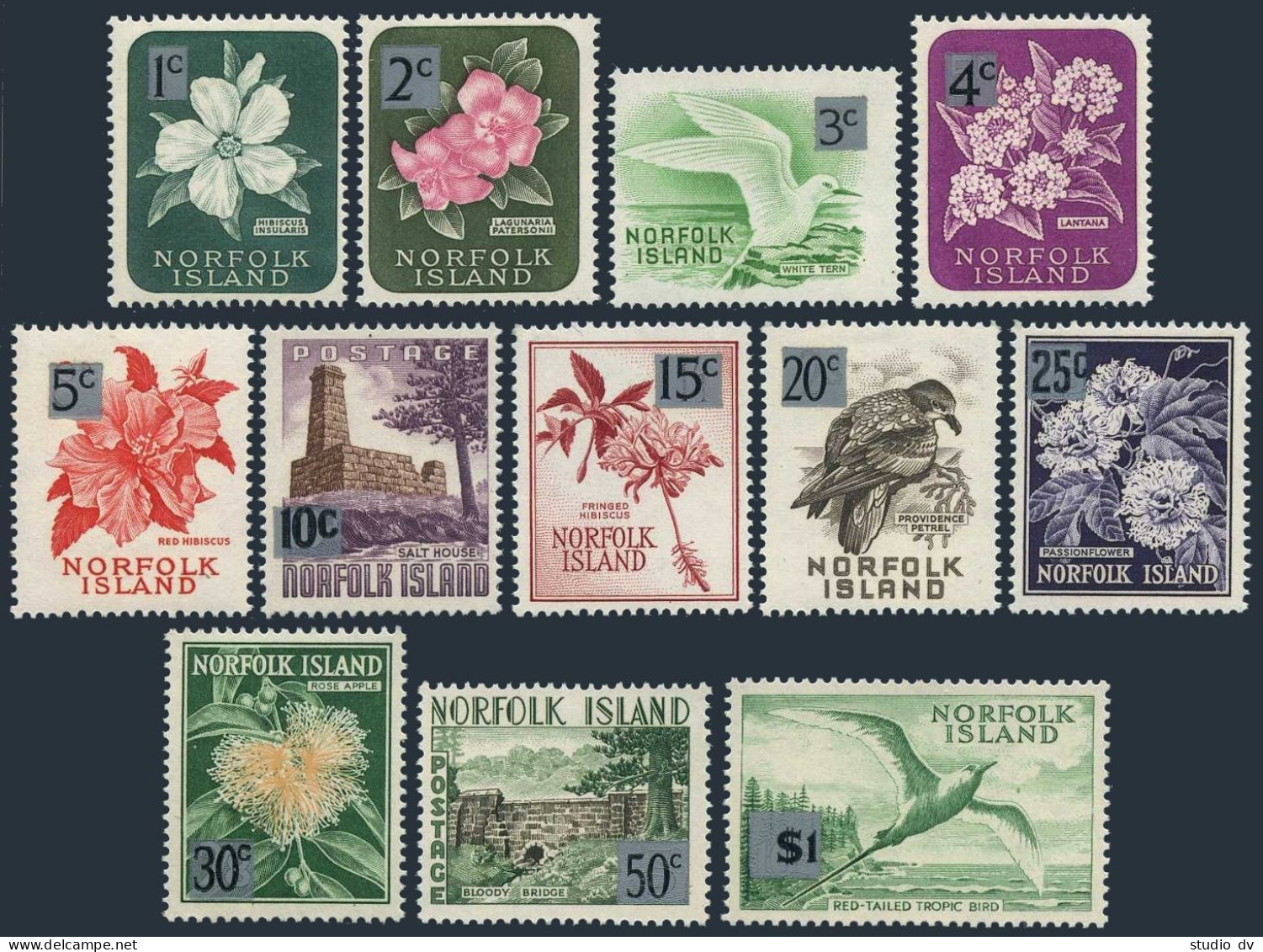 Norfolk 71-82, Hinged. 1966 New Value. Michel 62-73. Flowers, Birds, Ruins. - Ile Norfolk