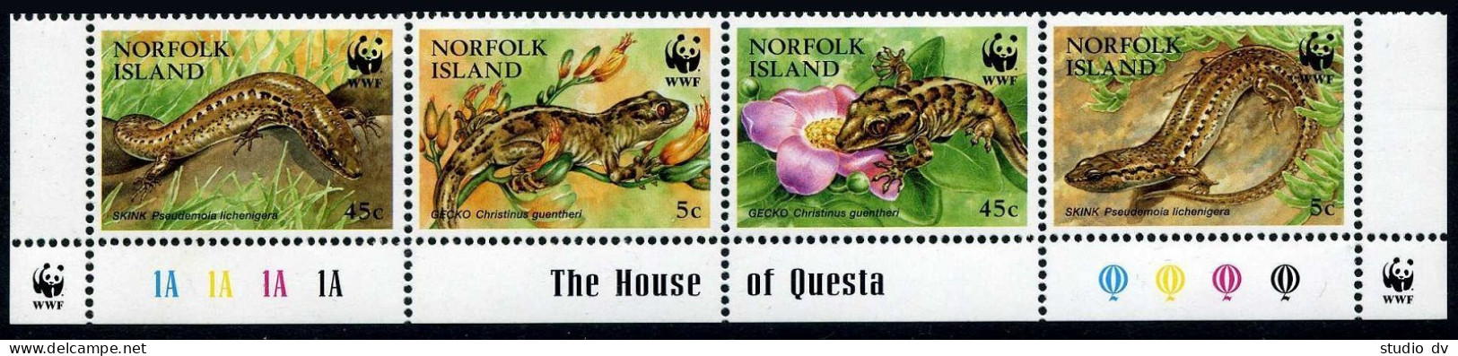 Norfolk 596 Ad Strip,MNH.Michel 604-607. WWF 1995.Skinks And Geckos. - Isla Norfolk