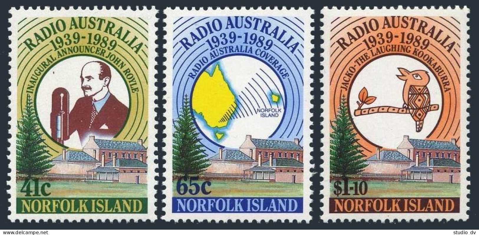 Norfolk 466-468, MNH. Mi 466-469. Radio Australia, 50th Ann. 1989. Map, Bird. - Norfolkinsel