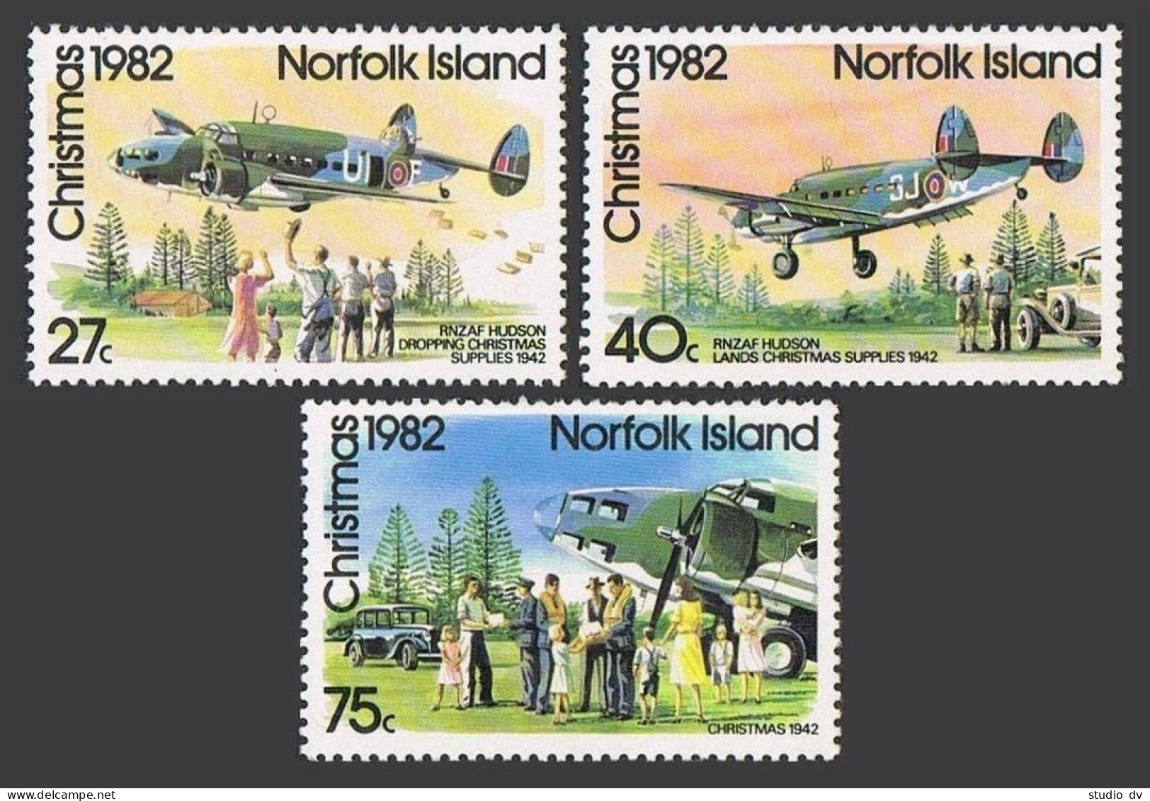 Norfolk 299-301, MNH. Michel 295-297. Aircraft Landing. Christmas 1982. - Ile Norfolk