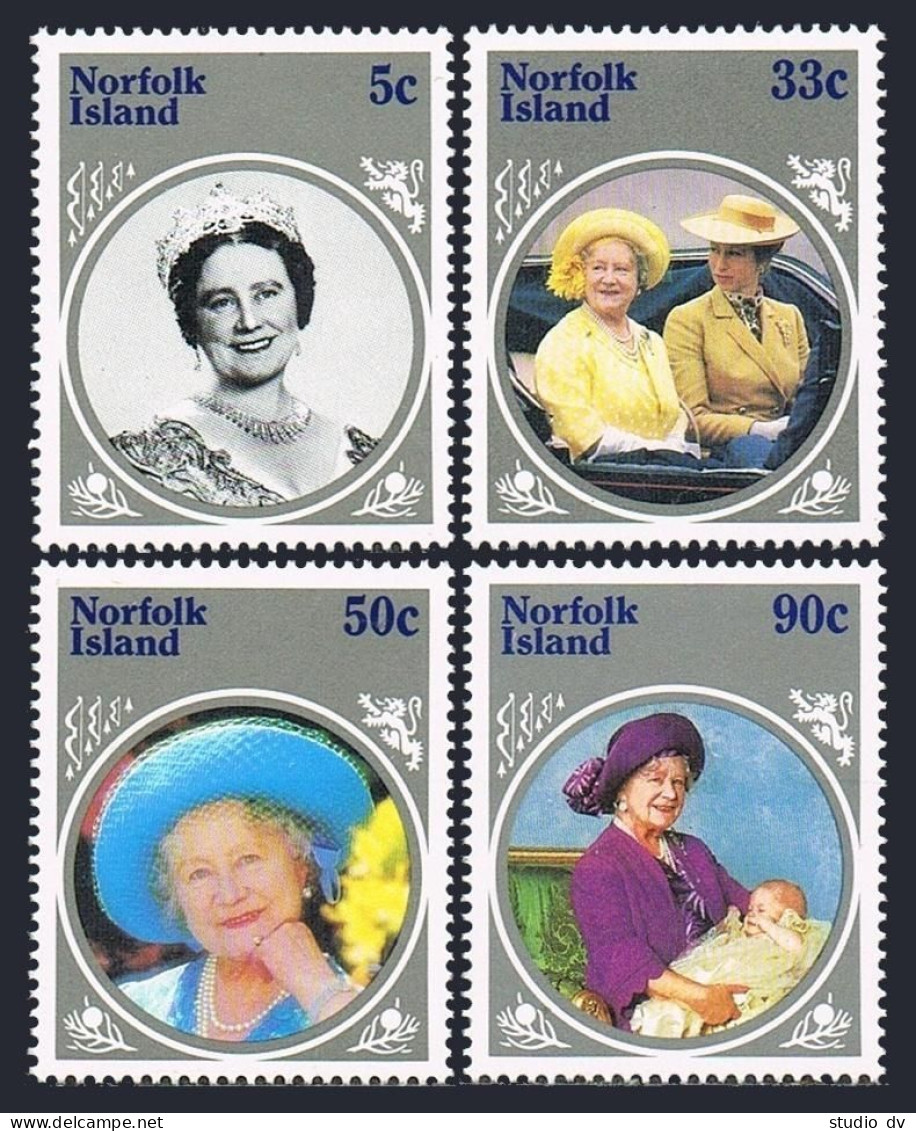 Norfolk 364-367, 368, MNH. Mi 364-367, Bl.7. Queen Mother 85th Birthday, 1985. - Norfolk Island