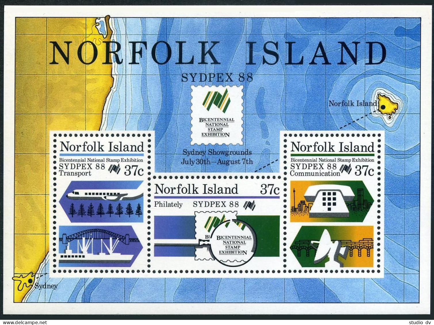 Norfolk 439a Sheet, MNH. Michel 441C Bl.11. SYDPEX-1988. Communications. - Norfolk Island