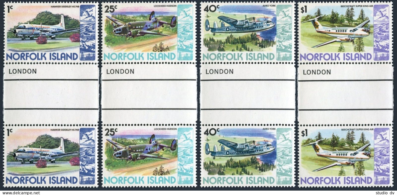 Norfolk 256,262A,264,268 Gutter. MNH. Airplanes 1981. Bird. - Isola Norfolk