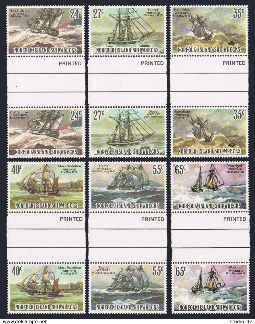 Norfolk 293-298 Gutter, MNH. Mi 289-294. Shipwrecks 1982.Sirius, Diocet,Warrigal - Norfolk Island