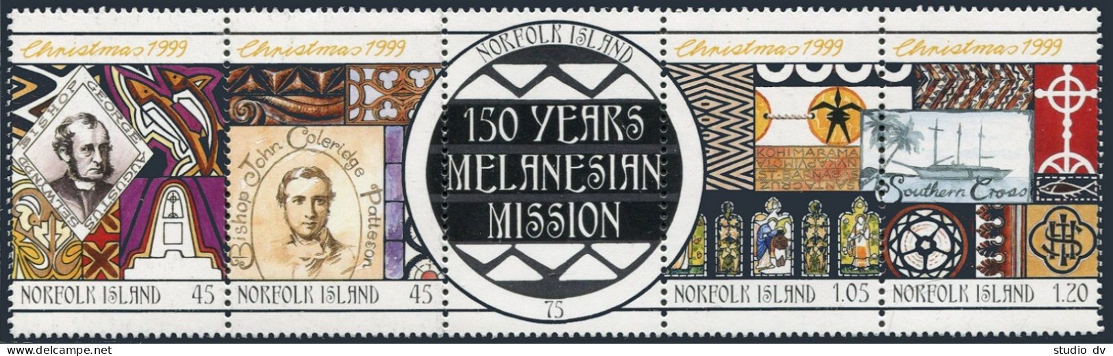 Norfolk 693 Ae,MNH. Christmas 1999:Stained Glass.Ship.Bishop Selwyndd,Patteson. - Norfolk Island