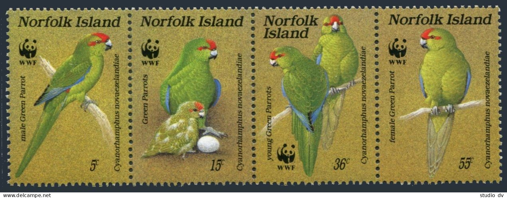 Norfolk 421 Ad Strip, MNH. Michel 434-439. WWF 1987. Green Parrot. - Ile Norfolk