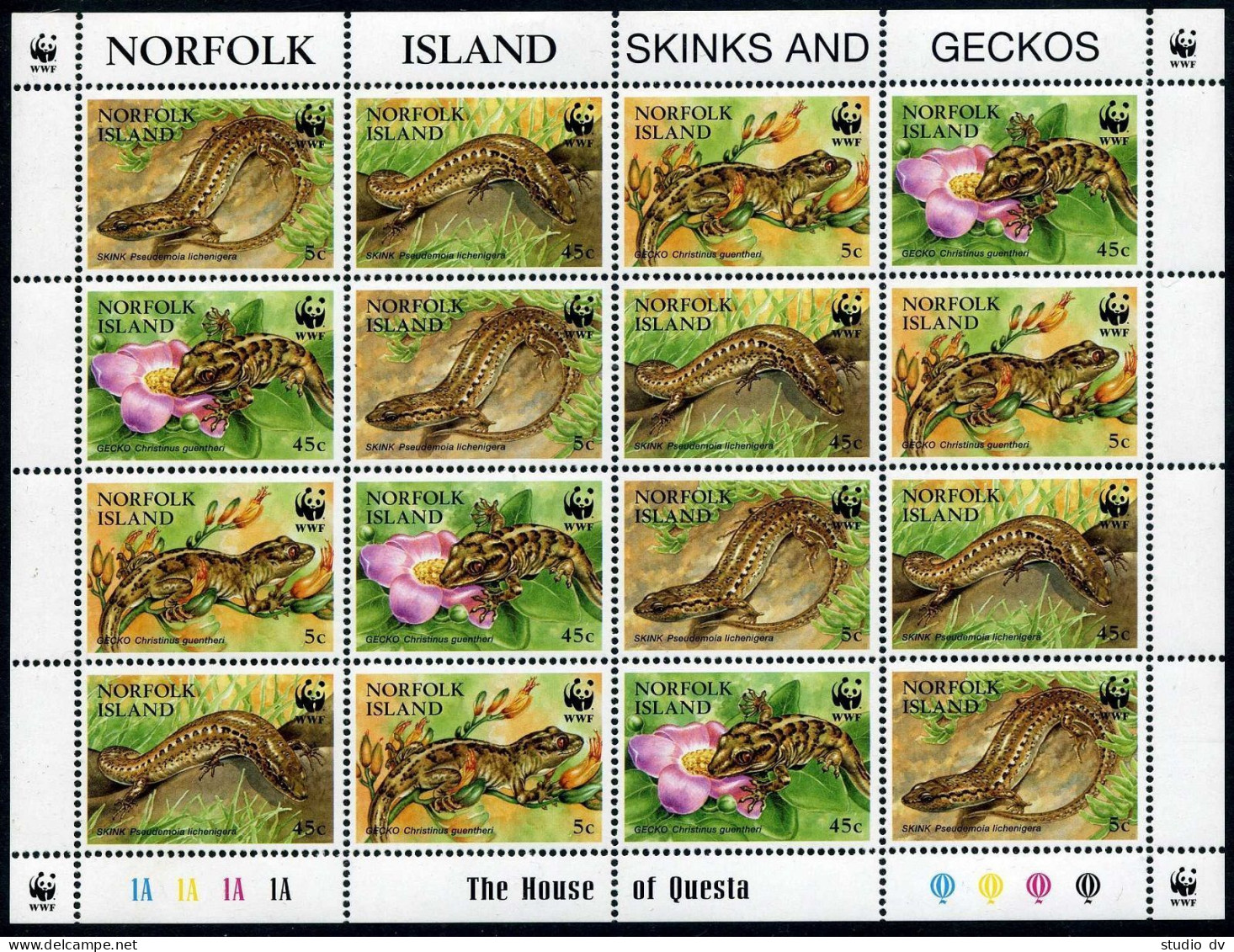 Norfolk 596 Ad Sheet,MNH.Michel 604-607. WWF 1995:Skinks And Geckos. - Norfolk Eiland