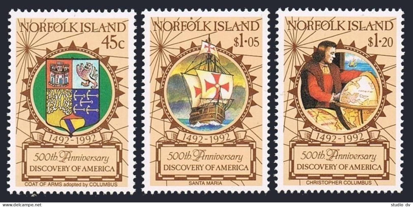 Norfolk 517-519, MNH. Michel 519-521. Discovery Of America-500, 1992. Columbus. - Ile Norfolk