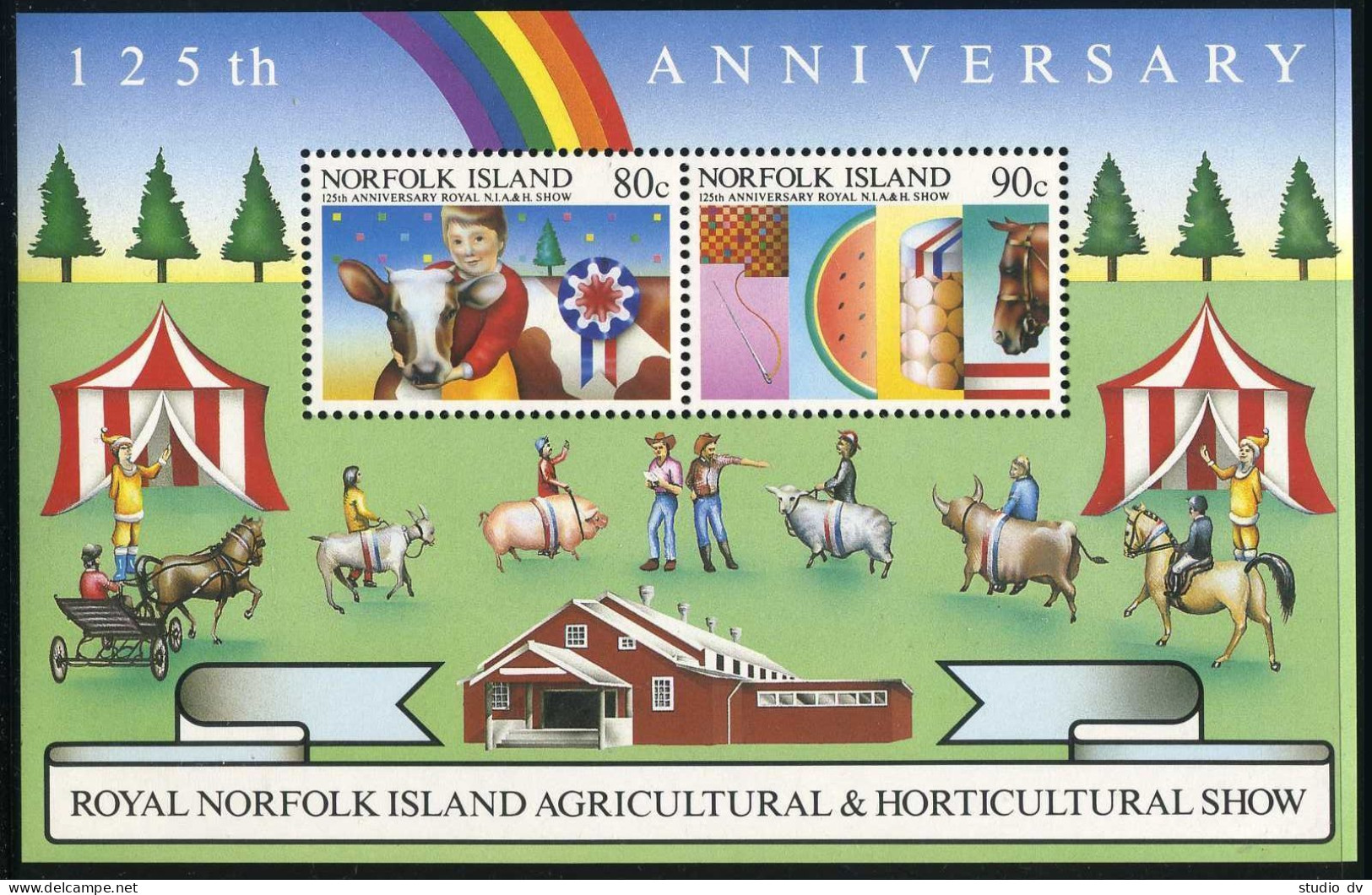 Norfolk 372a, MNH. Mi Bl.8. Agricultural, Horticultural Show, 1985. Cow, Horses, - Norfolk Island