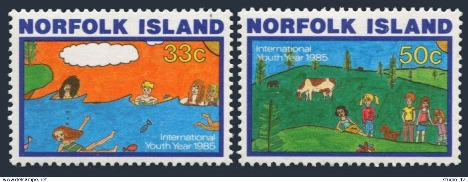 Norfolk 369-370, MNH. Michel 369-370. Youth Year IYY-1985. Child Drawings. - Norfolk Eiland