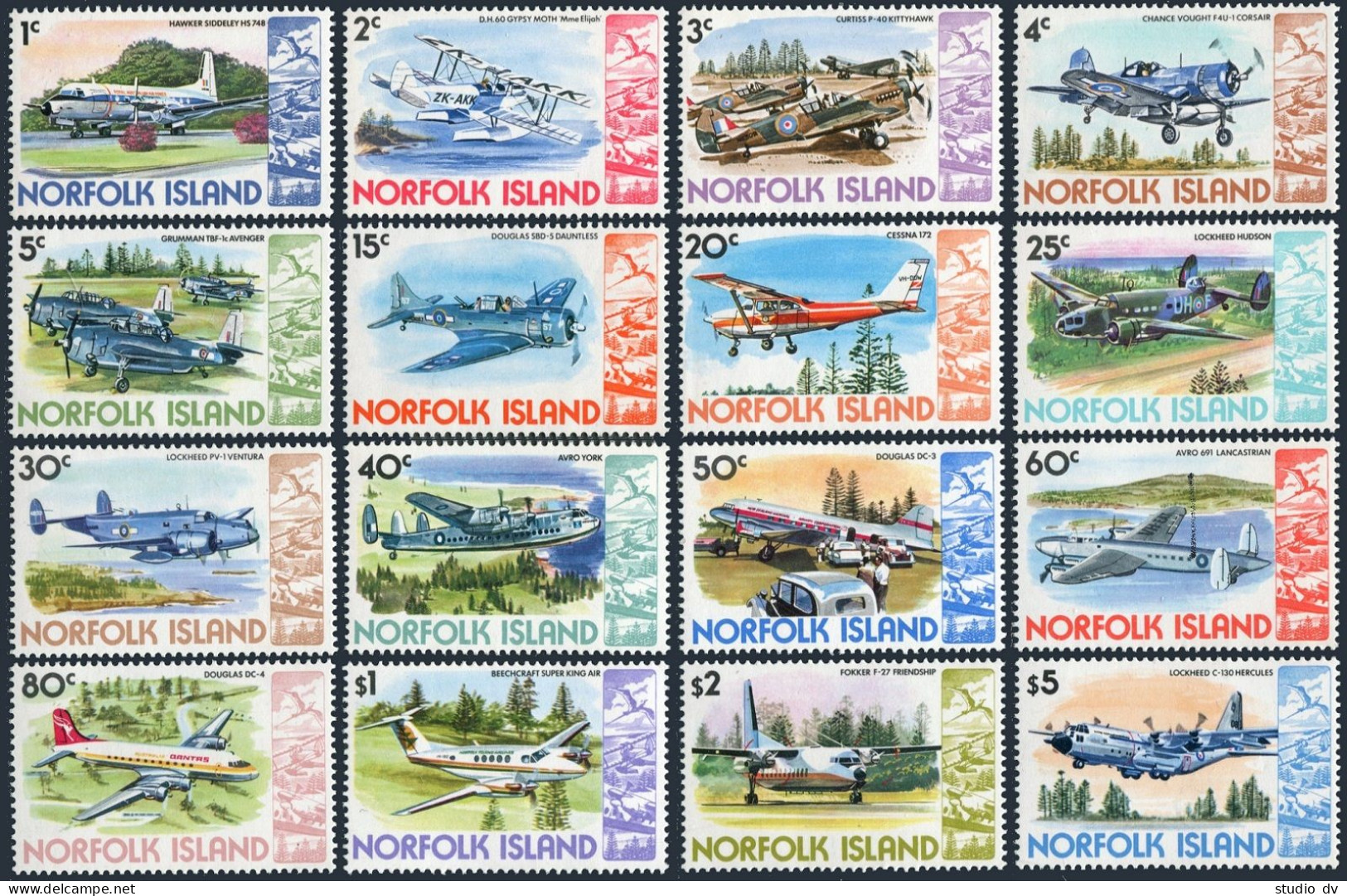Norfolk 256-270, MNH. Michel 239-254. Airplanes 1980-1981. Bird. - Ile Norfolk