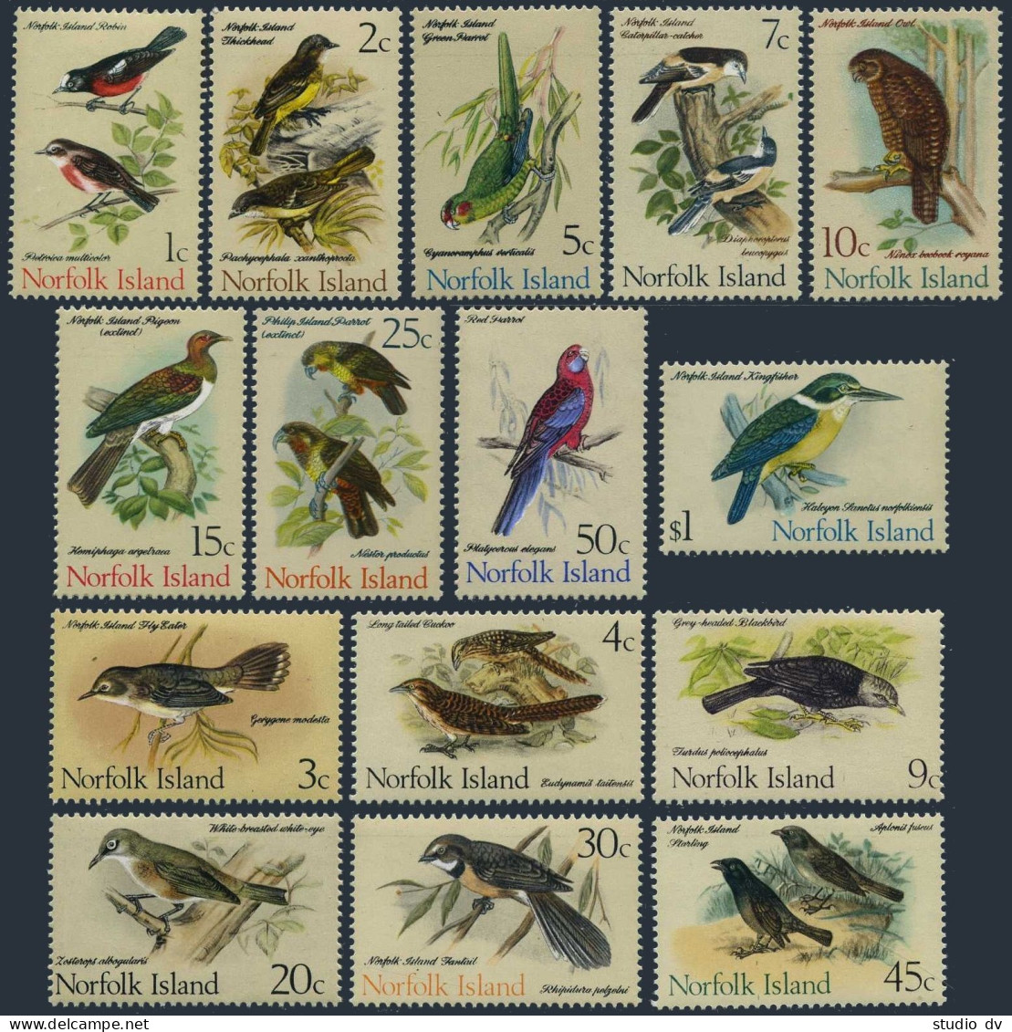 Norfolk 126-140,MNH. Birds From Book Of Gregory Mathews,1970-1971.Robins,Parrots - Norfolkinsel