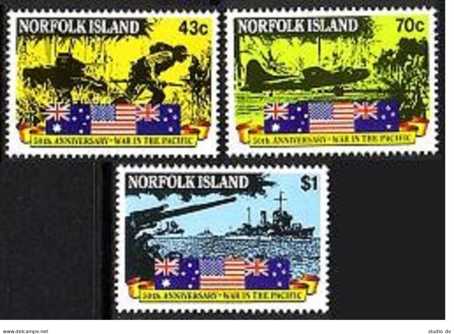 Norfolk 514-516, MNH. Mi 516-518. Start Of World War II In The Pacific, 50, 1991 - Norfolk Island