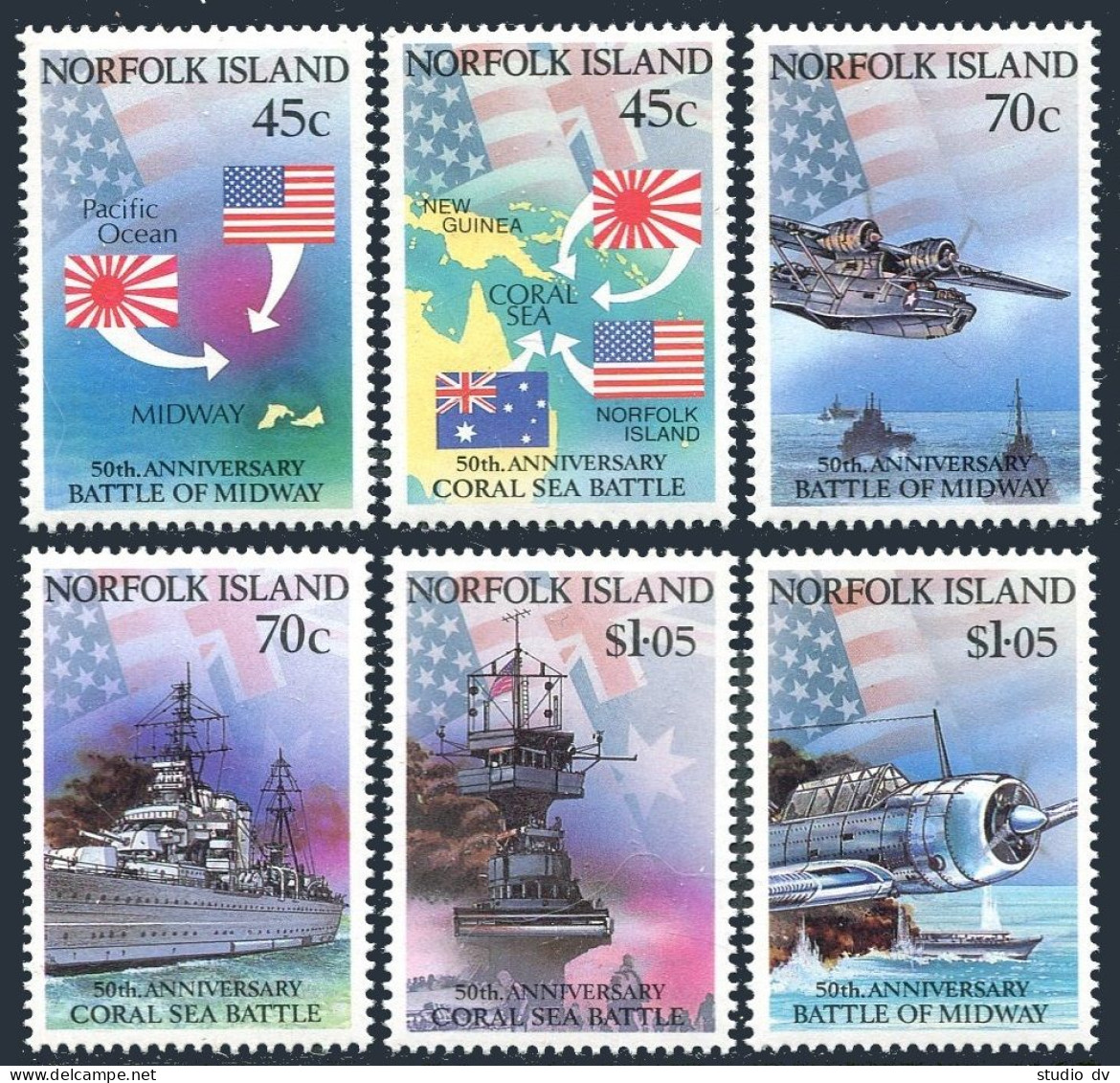 Norfolk 520-525, MNH. Mi 522-527. World War II, 1992. Battles,Ships, Planes,Map. - Norfolk Island