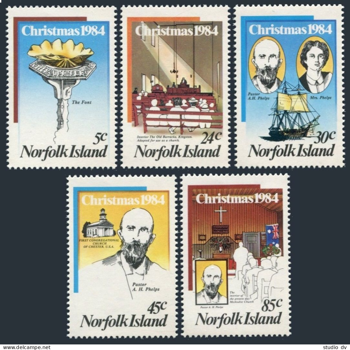 Norfolk 347-351, MNH. Michel 347-351. Christmas 1984. Pastor Phelos, Ship. - Ile Norfolk