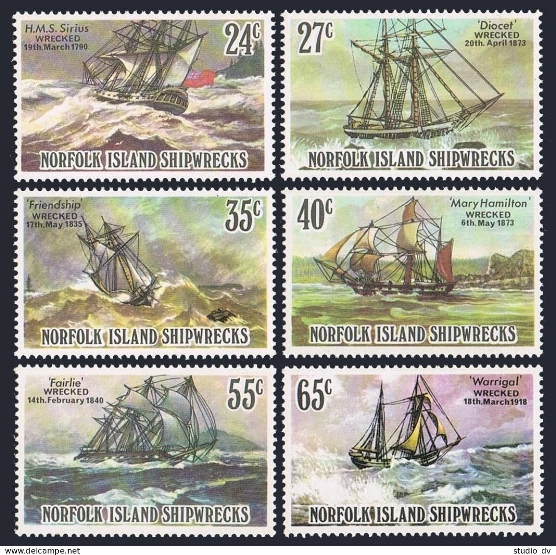 Norfolk 293-298, MNH. Mi 289-294. Shipwrecks, 1982. Sirius, Diocet, Friendship, - Norfolkinsel