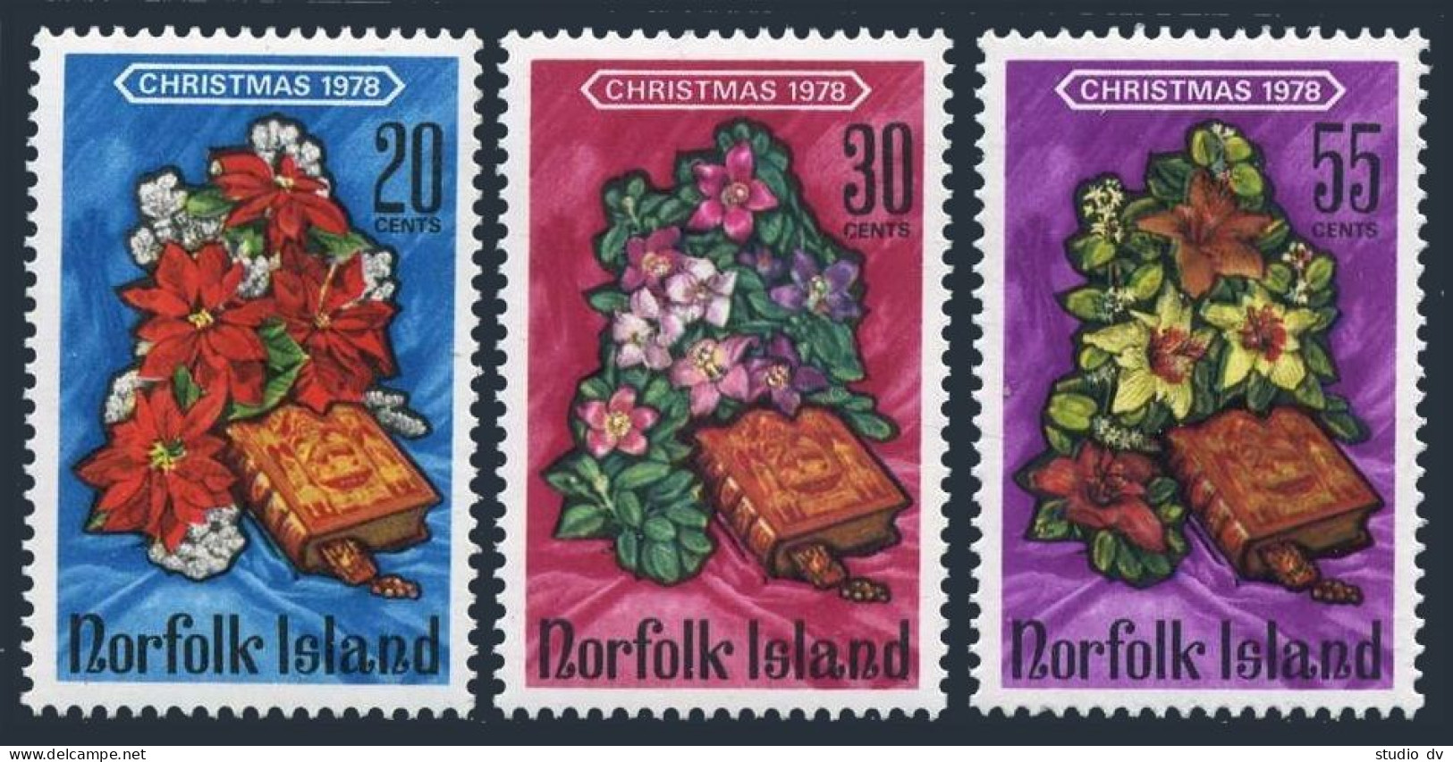 Norfolk 237-239, MNH. Mi 220-222. Christmas 1978. Bible, Poinsettia,Hibiscus,Oak - Norfolk Island
