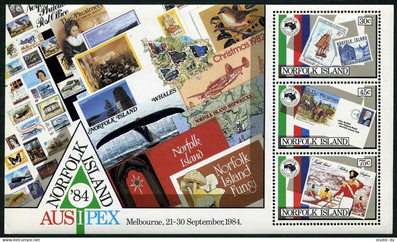 Norfolk 346a, MNH. Mi Bl.6. AUSIPEX-1984. Bird, Butterfly,Lizard,Ships,Whale,UPU - Isola Norfolk