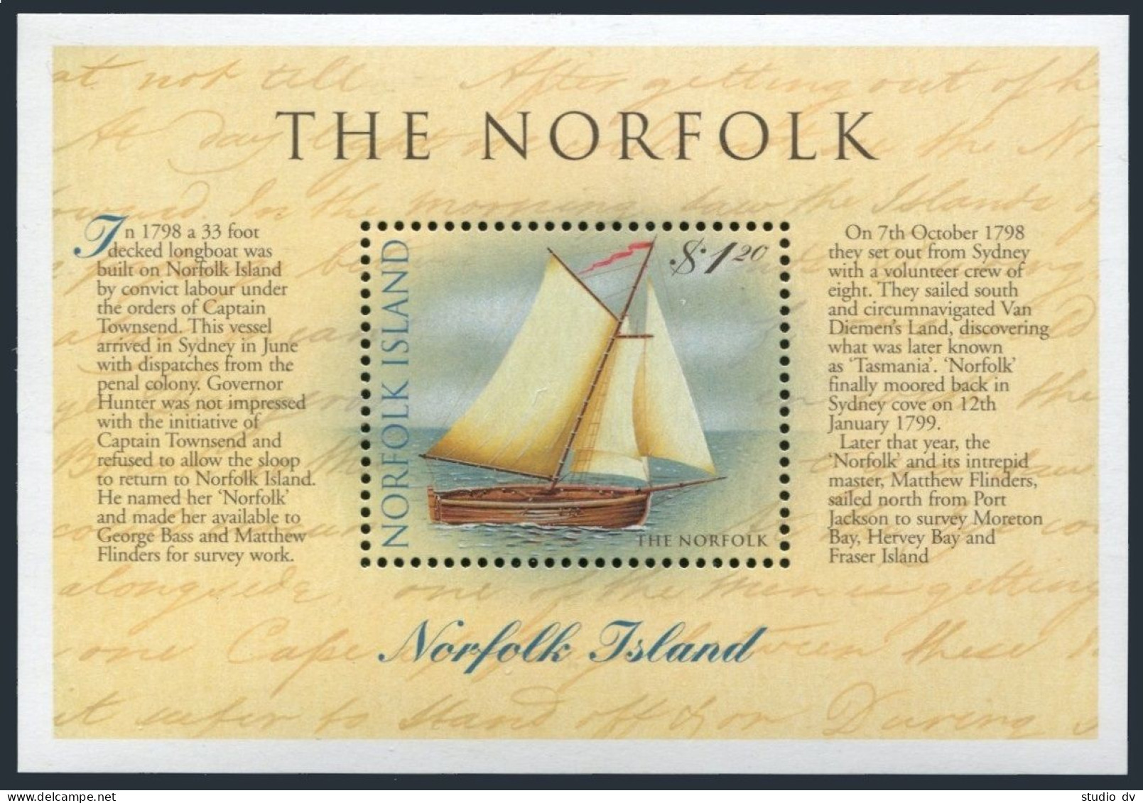 Norfolk 663-664,MNH.Michel 676,677 Bl.26. The Norfolk,200,1998.Sail Longboat. - Norfolk Island