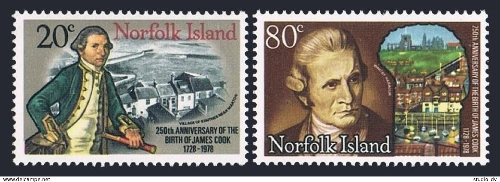 Norfolk 240-241,MNH.Michel 223-224. Capt Cook,1978.Staithes,Whitby Harbor. - Norfolkinsel