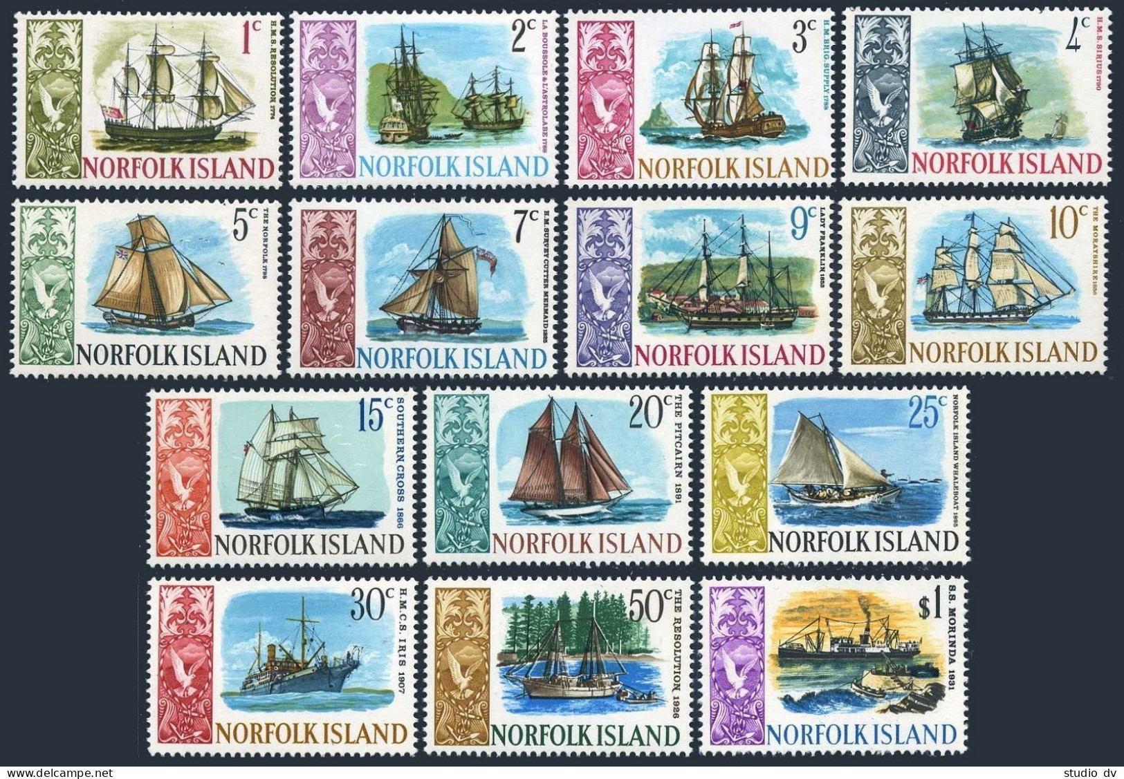 Norfolk 100-113, MNH. Michel 79-92. Ships 1967-1968. Bird. - Isola Norfolk