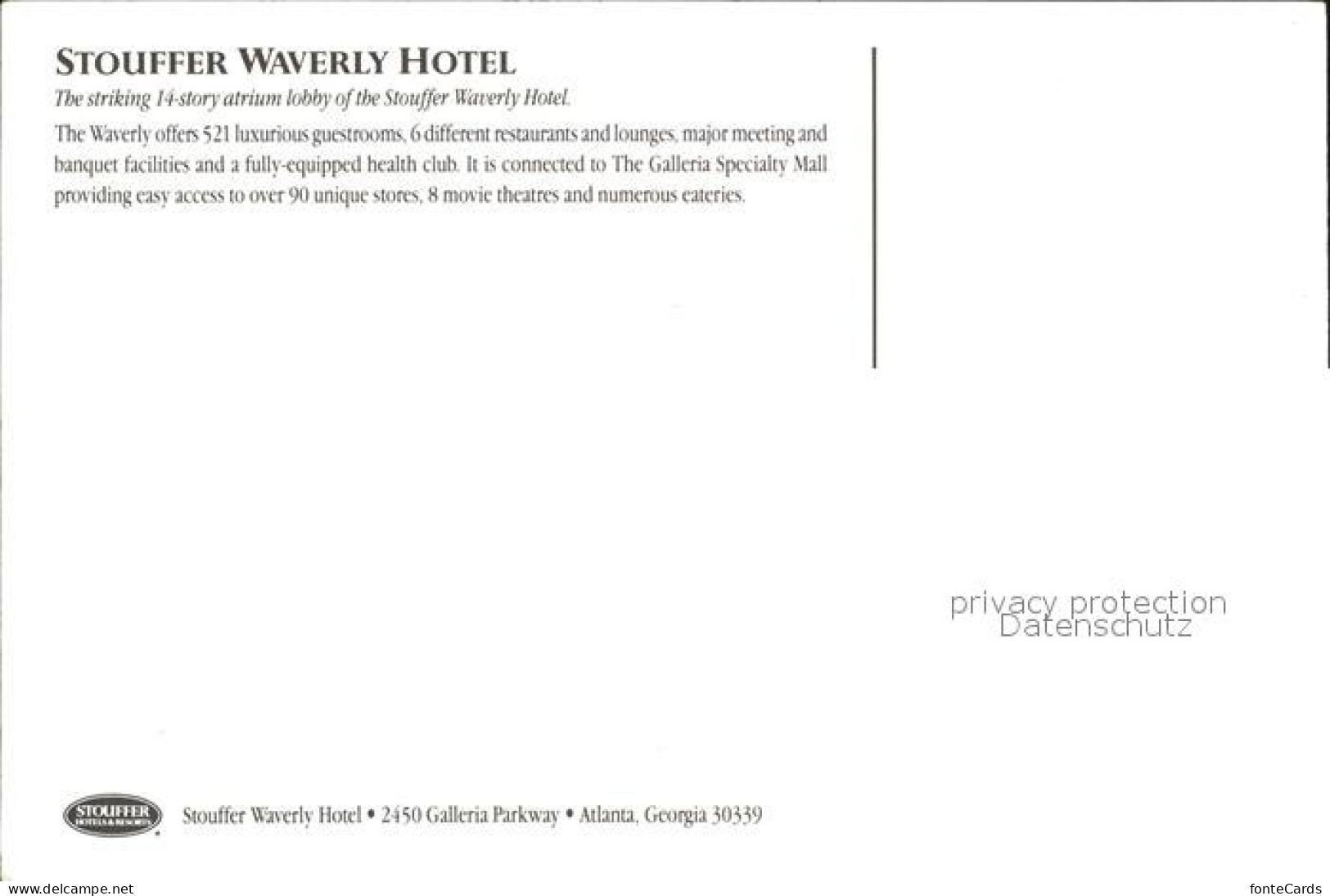 72069177 Atlanta_Georgia Stouffer Waverly Hotel - Autres & Non Classés