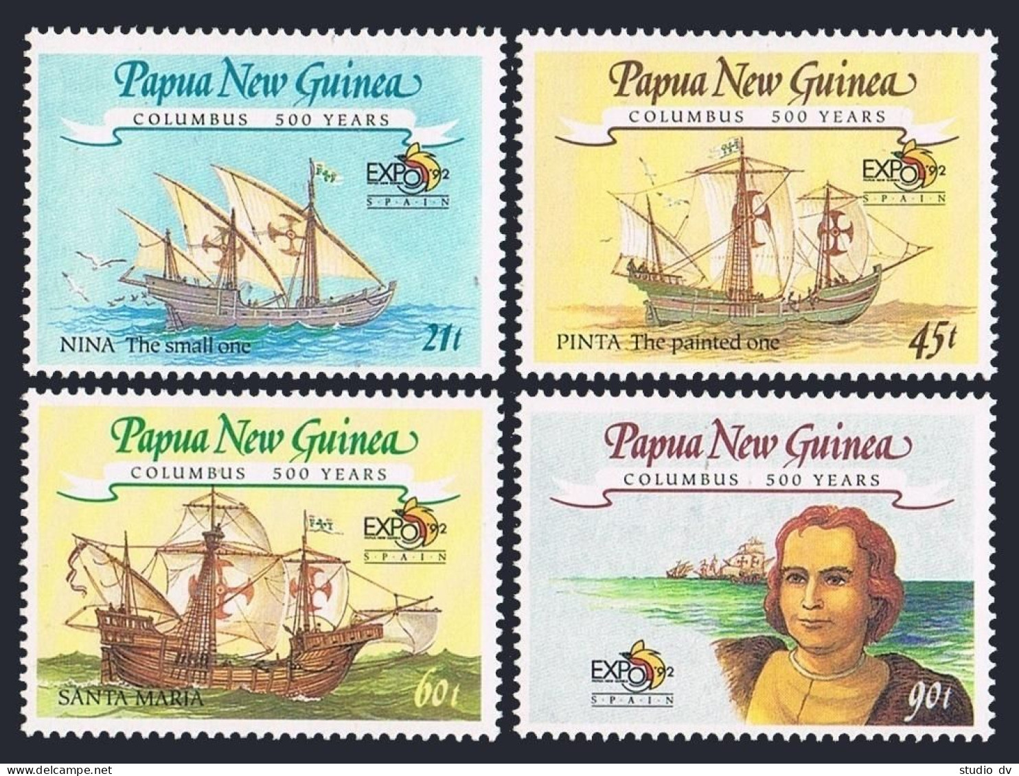 Papua New Guinea 782-785, MNH. Columbus-500. Ships Nina, Pinta, Santa Maria,1992 - Papouasie-Nouvelle-Guinée