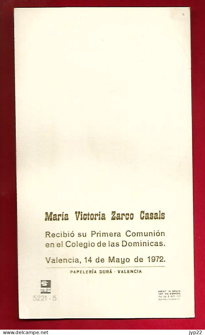 Image Pieuse Enfantine Ed Subi 5221-5 - Maria Victoria Zarco Casals Valencia 14-05-1972 - Papeterie Dura Valence Espagne - Devotion Images