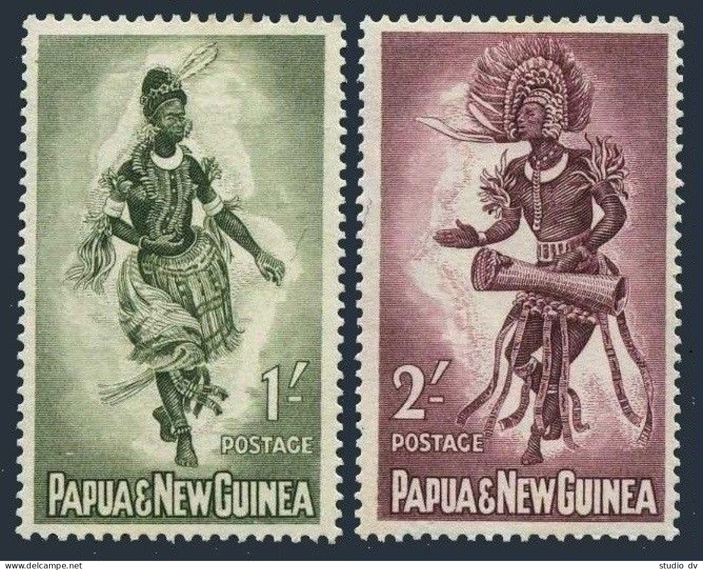 Papua New Guinea 158-159, Hinged. Michel 34-35. Dancers, Drum, 1961. - Papouasie-Nouvelle-Guinée