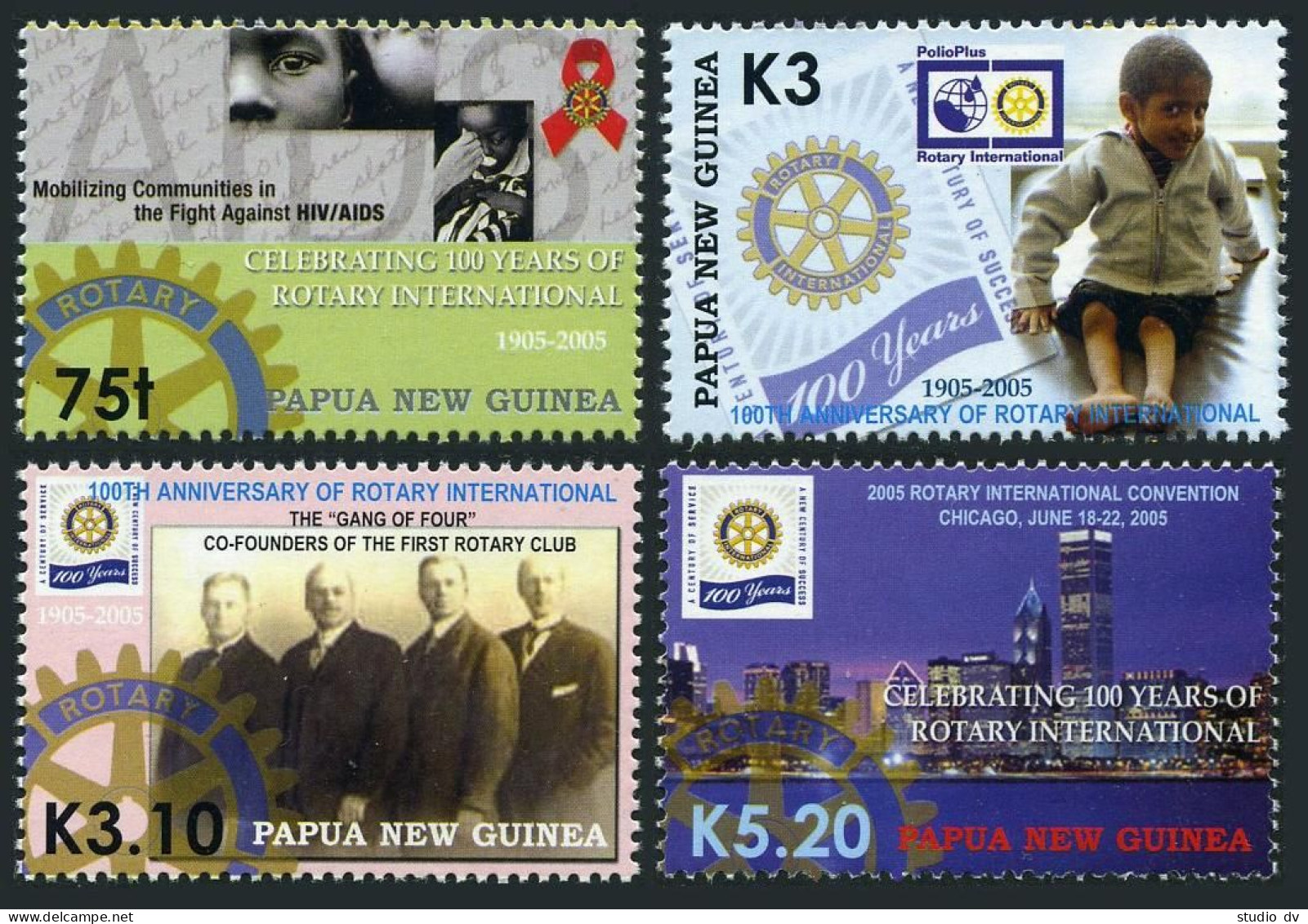 Papua New Guinea 1164-1167,1968 Ac,1969,MNH. Rotary Intl,100,2005.HIV,AIDS,Polio - Papua-Neuguinea