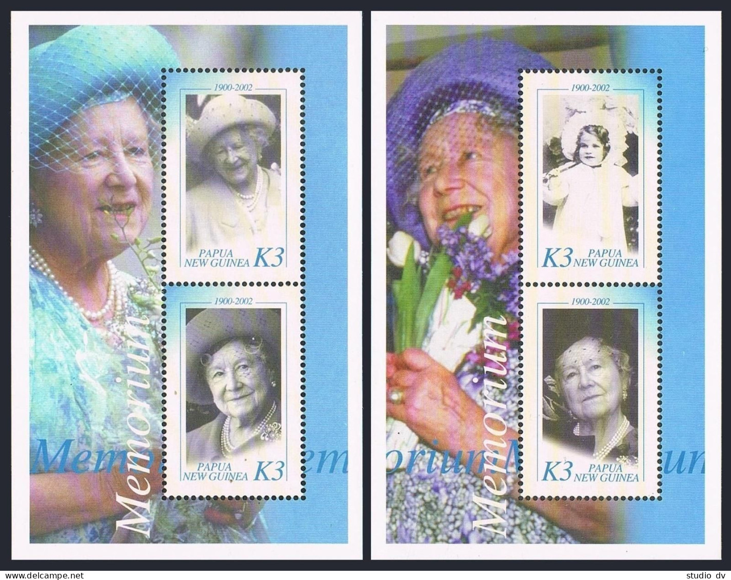 Papua New Guinea 1044 Ag,1045-1046 Sheets,MNH. Queen Mother Elizabeth,1900-2002. - Papua New Guinea