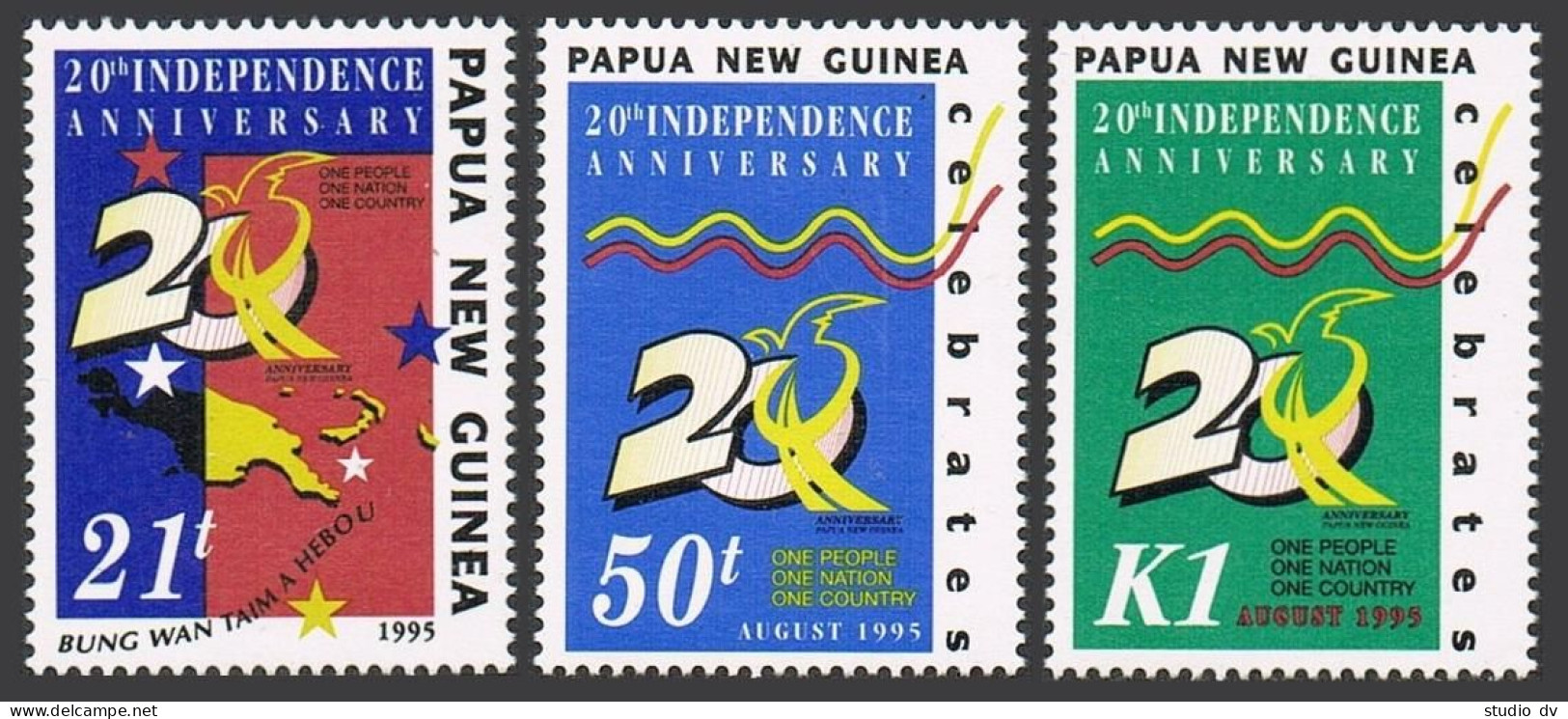 Papua New Guinea 879-881,MNH.Michel 758-760. Independence,20th Ann.1995.Map,  - Papouasie-Nouvelle-Guinée
