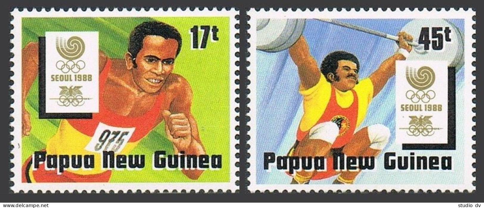 Papua New Guinea 701-702, MNH. Mi 578-579. Olympics Seoul-1999. Running, Weigh - Papua Nuova Guinea