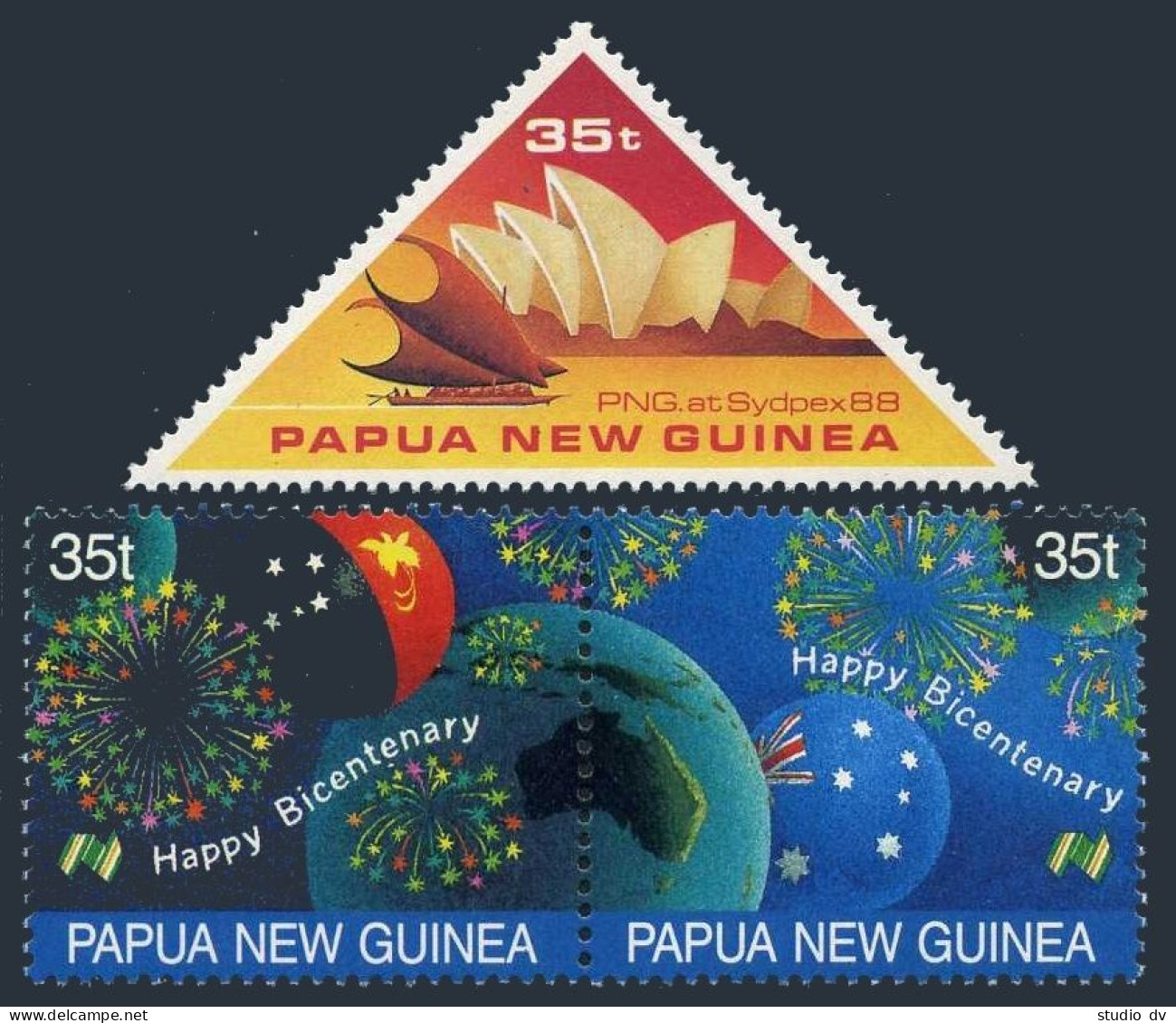 Papua New Guinea 695,696 Ab,hinged.SYDPEX-1988:Opera House,Lakatoi Ship,Firework - Papua New Guinea