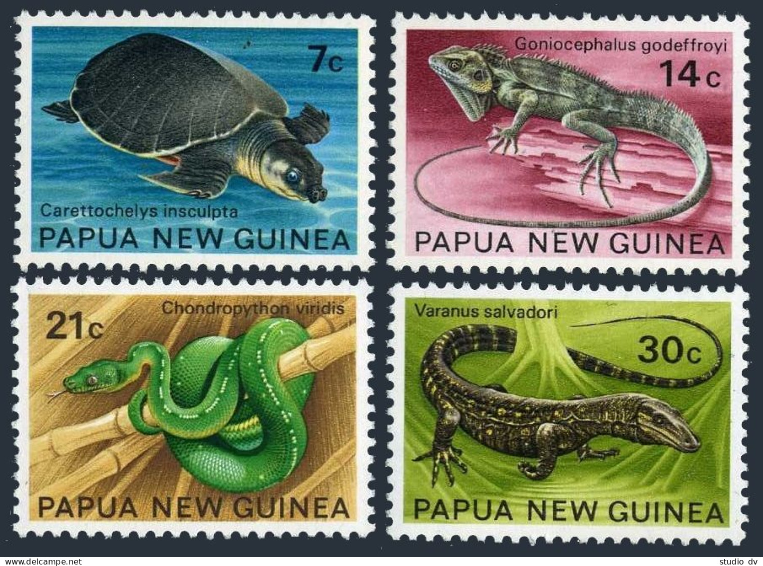 Papua New Guinea 344-347, Hinged. Mi 219-222. Turtle, Agamid,Python,Monitor.1972 - Papúa Nueva Guinea